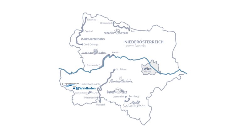 Route wie man zur Citybahn anreist in Niederösterreich Karte